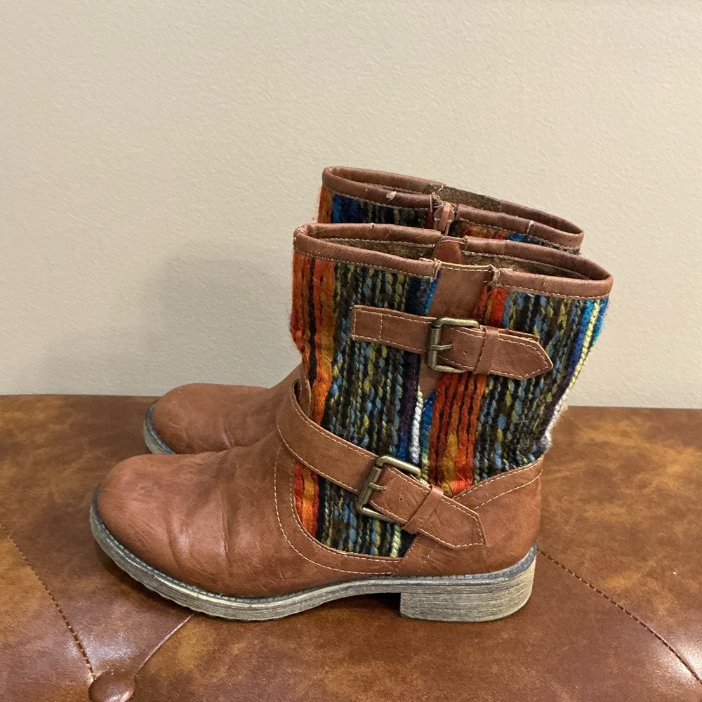 Ruff Hewn Brown and Multicolor Women's Ankle Boots Size 7